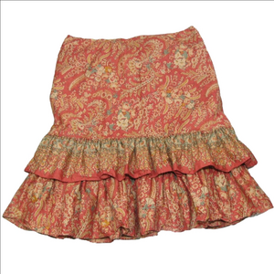 Chaps Cotton Boho Floral Tier Ruffle Pull-On Skirt Size 6